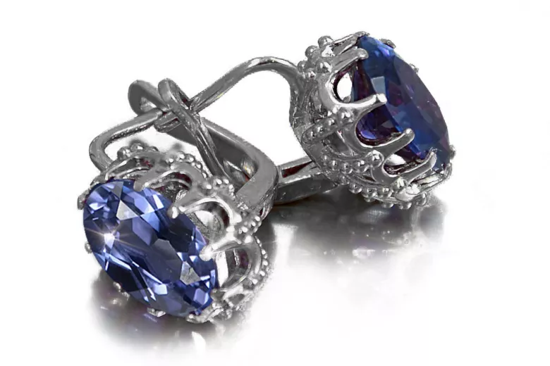 Russe soviétique 925 argent sterling Alexandrite Rubis Émeraude Saphir Aigue-marine Zircon ... Boucles d’oreilles VEC079S