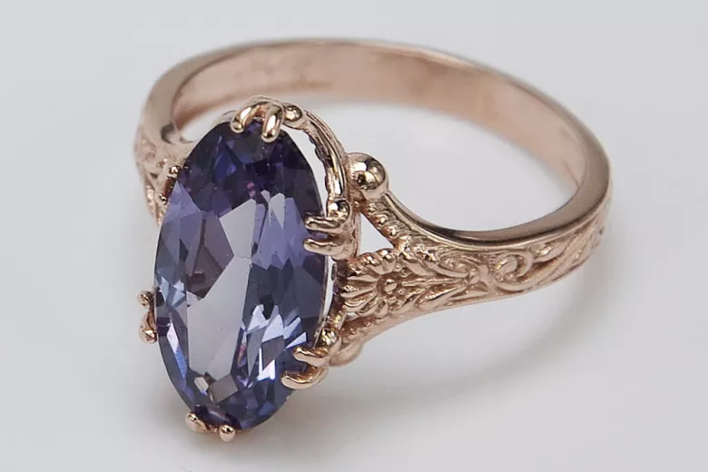 Russie soviétique rose 14k 585 or Alexandrite rubis émeraude saphir Zircon bague vrc084