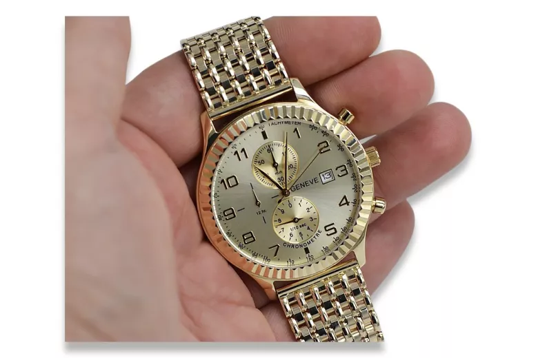 Италиански жълт 14k 585 златен мъжки часовник Geneve mw007y&mbw013y