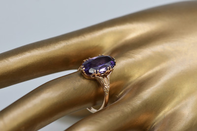 Russisch Sowjetrosa 14 Karat 585 Gold Alexandrit Rubin Smaragd Saphir Zirkon Ring vrc058