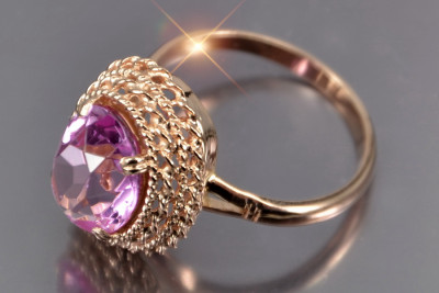 Russisch Sowjetrosa 14 Karat 585 Gold Alexandrit Rubin Smaragd Saphir Zirkon Ring vrc068