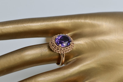 Russisch Sowjetrosa 14 Karat 585 Gold Alexandrit Rubin Smaragd Saphir Zirkon Ring vrc068