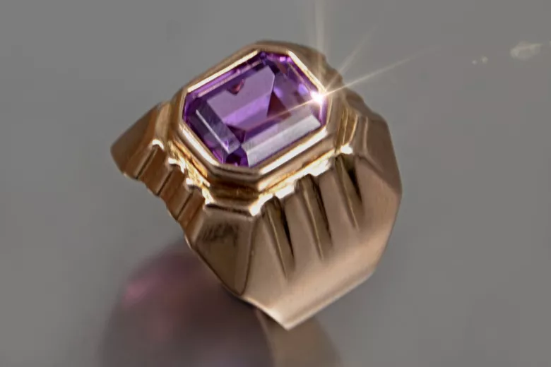 Vintage rose pink pink 14k gold 585 Men's Alexandrite signet ring Vintage vsc002