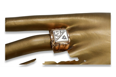 Vintage rose pink pink 14k gold 585 Men's Zircon signet ring Vintage vsc038