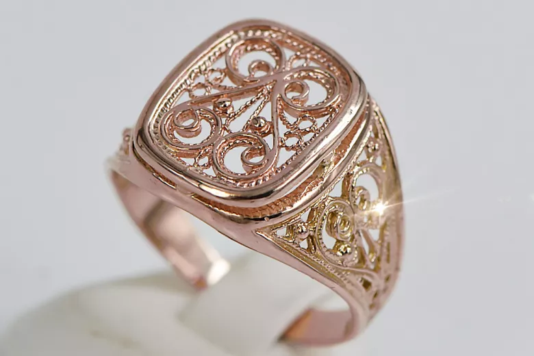 Vintage rose pink 14k 585 gold Men's signet ring vsn053