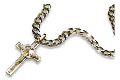 Italian yellow 14k 585 gold Catholic cross & gourmette chain 11,8g