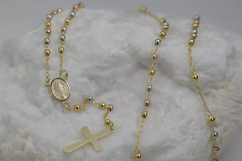 Yellow white rose 14k gold rosary chain rcc004ywr