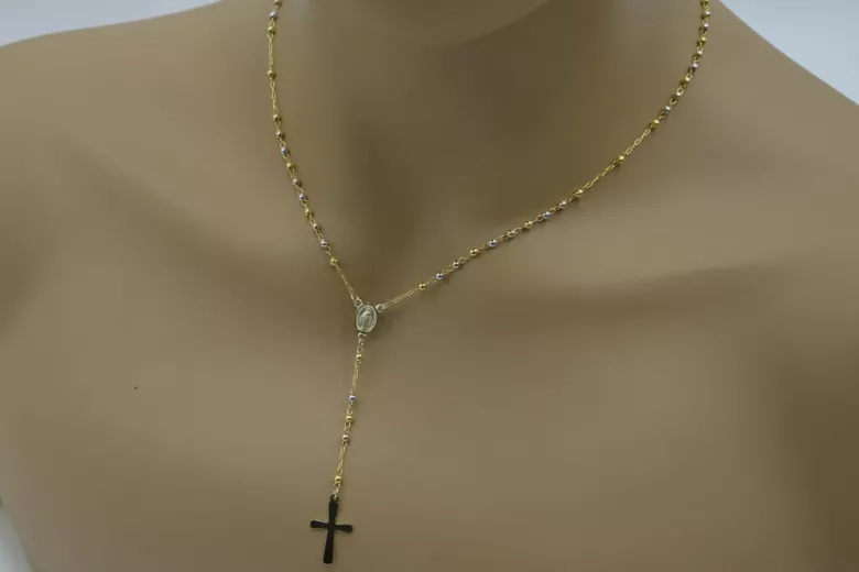 Yellow white rose 14k gold rosary chain rcc004ywr