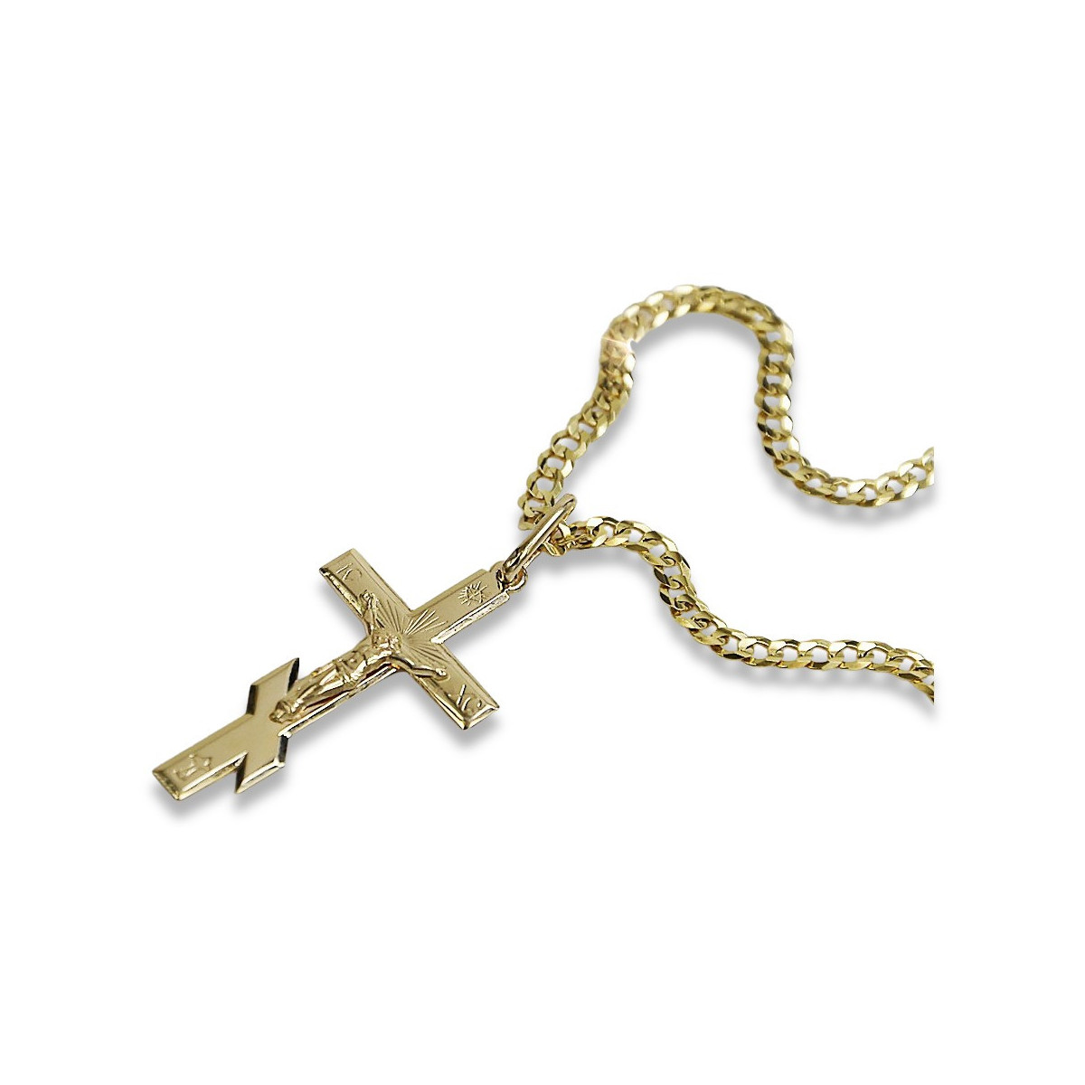 Gold Orthodox Cross Anhänger & Gurmeta 14k Goldkette oc001y&cc001y