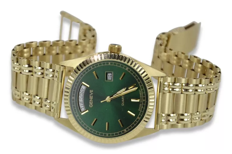 Gold men's watch Geneve ★ zlotychlopak.pl ★ Gold purity 585 333 Low Price!