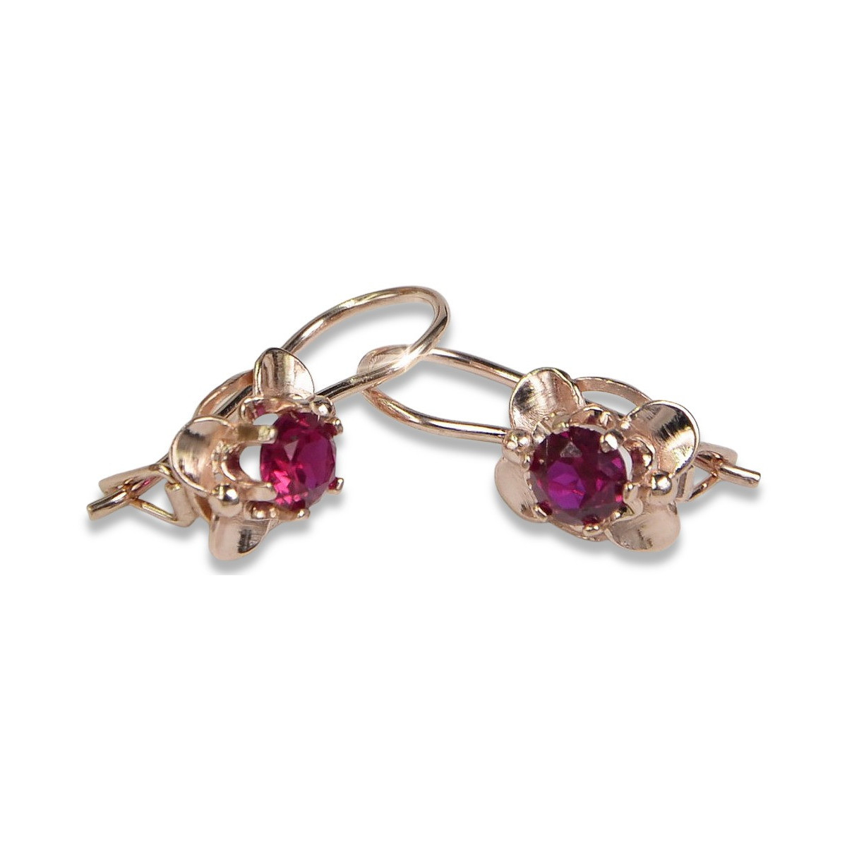 Vintage rose pink 14k 585 gold earrings vec116 alexandrite ruby emerald sapphire ...