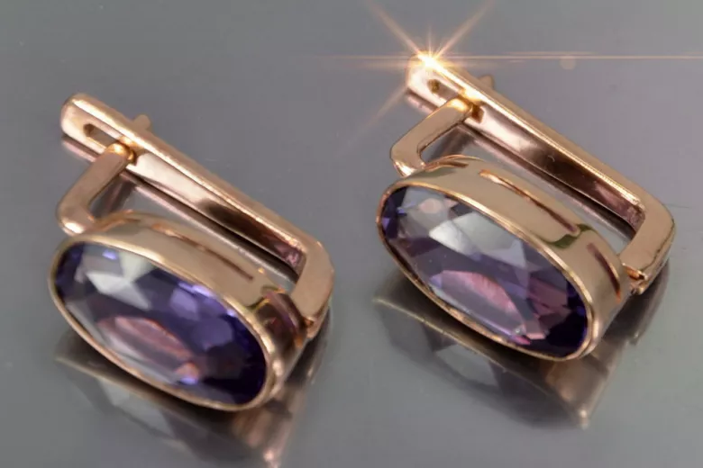 Vintage silver rose gold plated 925 Alexandrite Ruby Emerald Sapphire Aquamarine Zircon ... earrings vec001rp