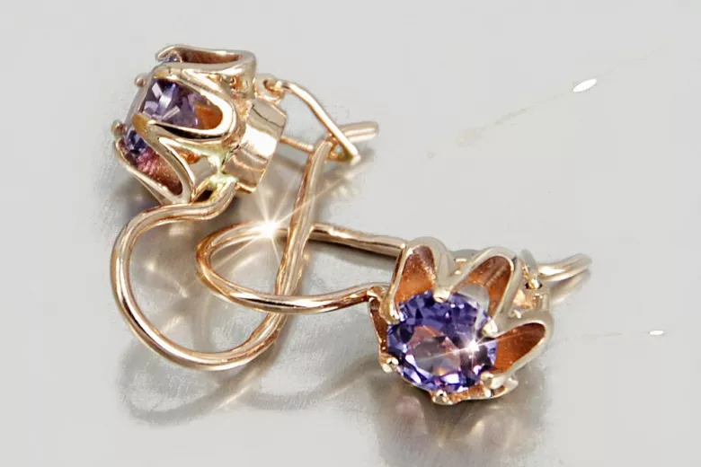 Vintage silver rose gold plated 925 Alexandrite Ruby Emerald Sapphire Aquamarine Zircon ... earrings vec013rp