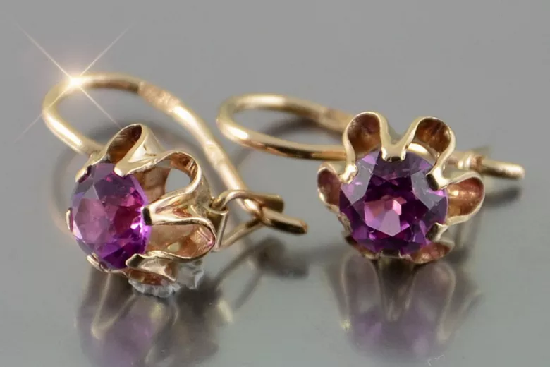 Vintage silver rose gold plated 925 Alexandrite Ruby Emerald Sapphire Aquamarine Zircon ... earrings vec013rp