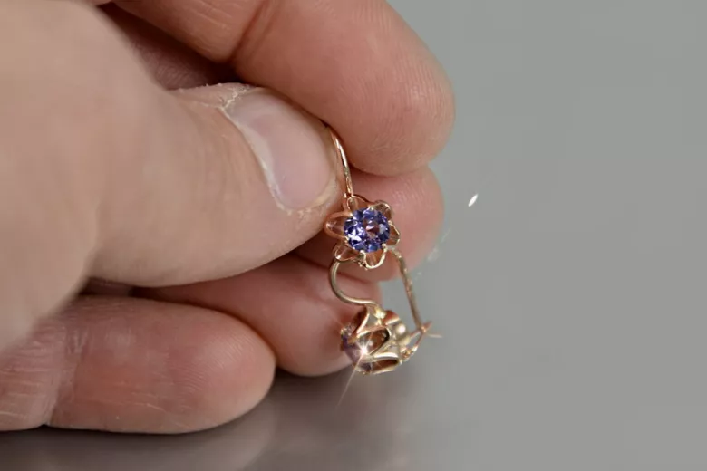 Vintage silver rose gold plated 925 Alexandrite Ruby Emerald Sapphire Aquamarine Zircon ... earrings vec013rp