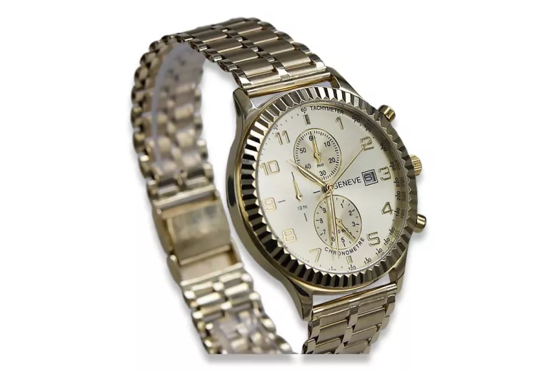 Gold men's watch Geneve ★ zlotychlopak.pl ★ Gold purity 585 333 Low Price!