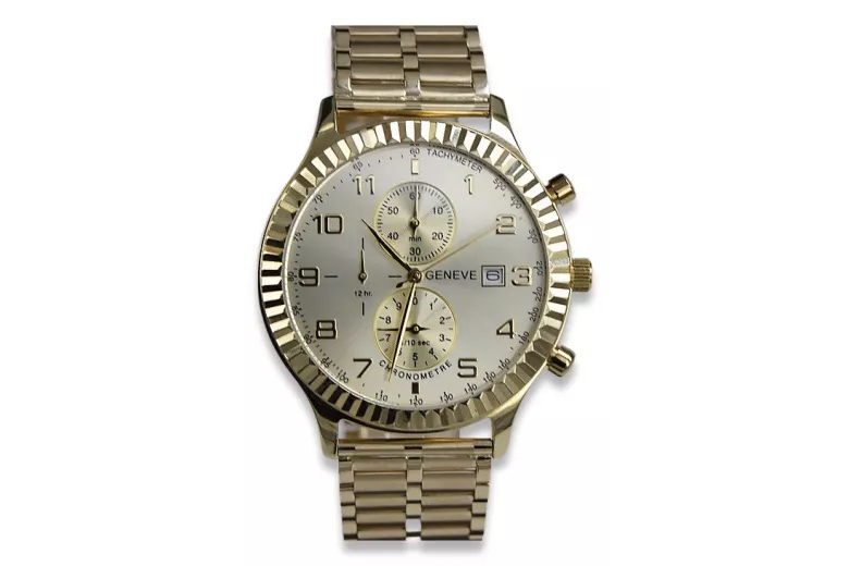 Gold men's watch Geneve ★ zlotychlopak.pl ★ Gold purity 585 333 Low Price!