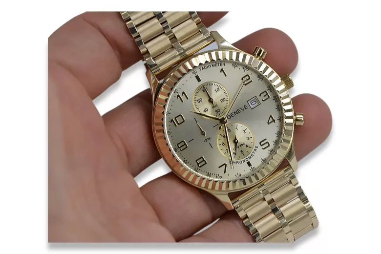 Gold men's watch Geneve ★ zlotychlopak.pl ★ Gold purity 585 333 Low Price!