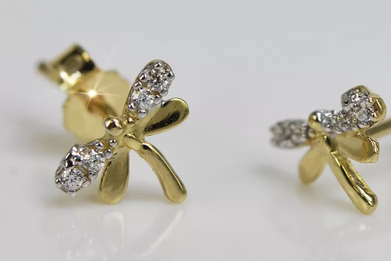 Pendientes de zircón libélula de oro amarillo italiano 14k 585 cec015y