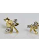 Italian 14k 585 yellow gold dragonfly zircon earrings cec015y