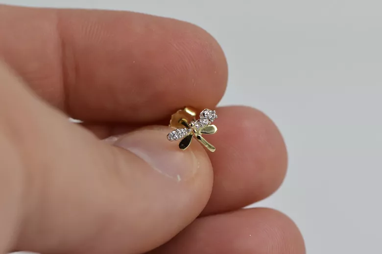 Italian 14k 585 yellow gold dragonfly zircon earrings cec015y