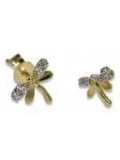 Italian 14k 585 yellow gold dragonfly zircon earrings cec015y