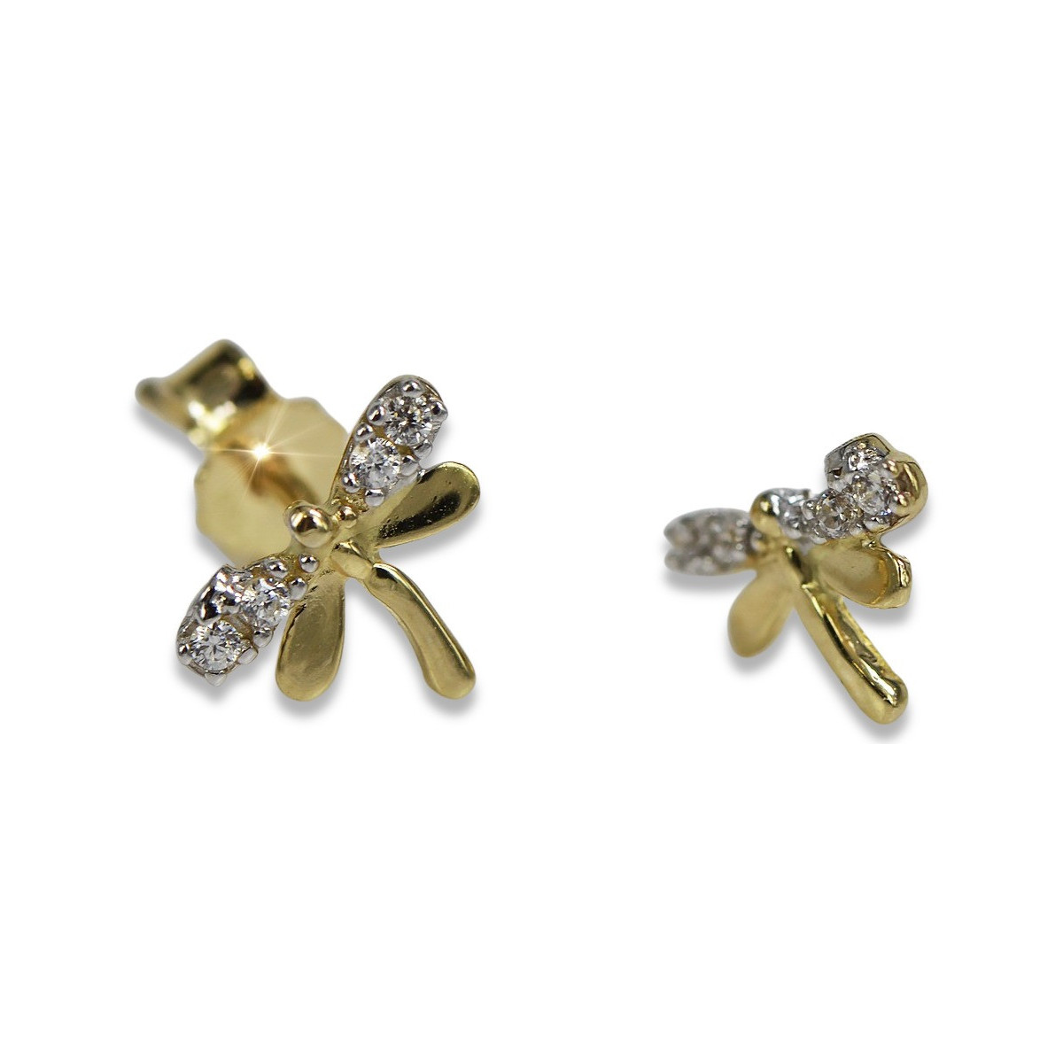 Boucles d’oreilles italienne 14k 585 libellule en or jaune zircon cec015y