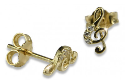 Pendientes de clave de sol de oro amarillo italiano 14k 585 cec003y