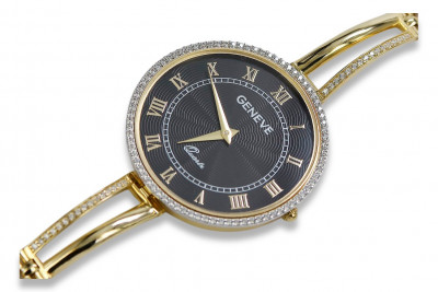 Galben italian 14k de aur 585 doamnă ceas Geneve lw053y