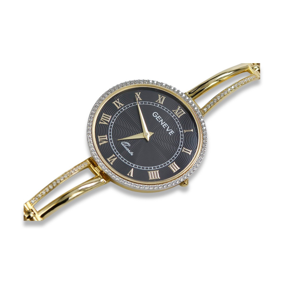 Galben italian 14k de aur 585 doamnă ceas Geneve lw053y