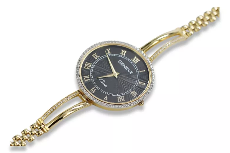 Galben italian 14k de aur 585 doamnă ceas Geneve lw053y