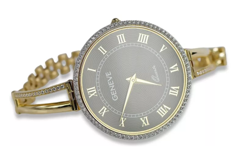 Galben italian 14k de aur 585 doamnă ceas Geneve lw053y