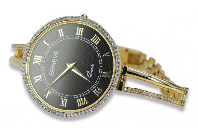 Galben italian 14k de aur 585 doamnă ceas Geneve lw053y