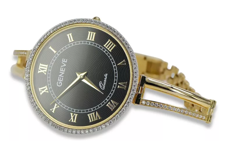 Galben italian 14k de aur 585 doamnă ceas Geneve lw053y