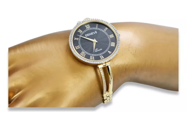 Galben italian 14k de aur 585 doamnă ceas Geneve lw053y