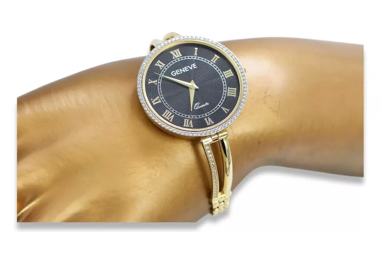 Galben italian 14k de aur 585 doamnă ceas Geneve lw053y