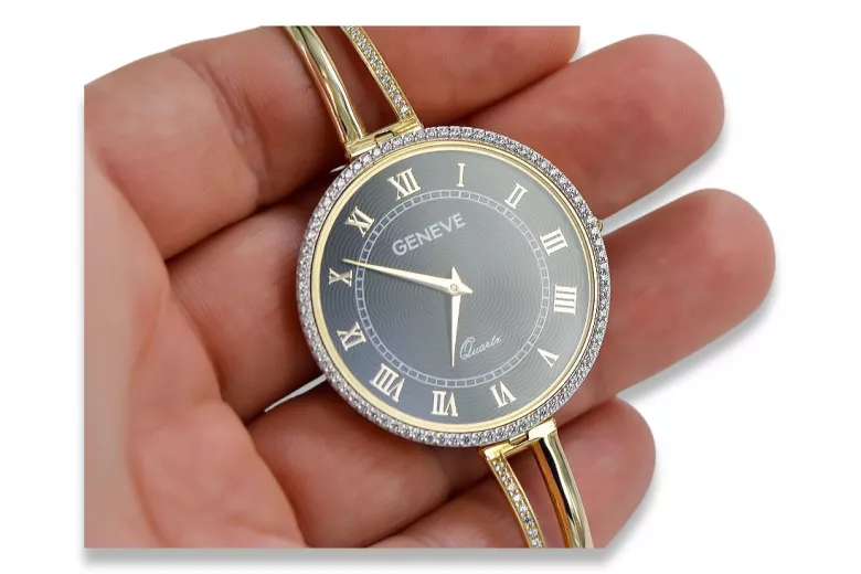 Galben italian 14k de aur 585 doamnă ceas Geneve lw053y