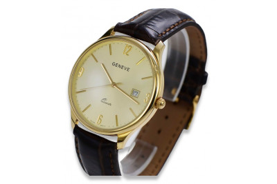 Montre genevoise italienne en or jaune 14 carats pour hommes mw017y