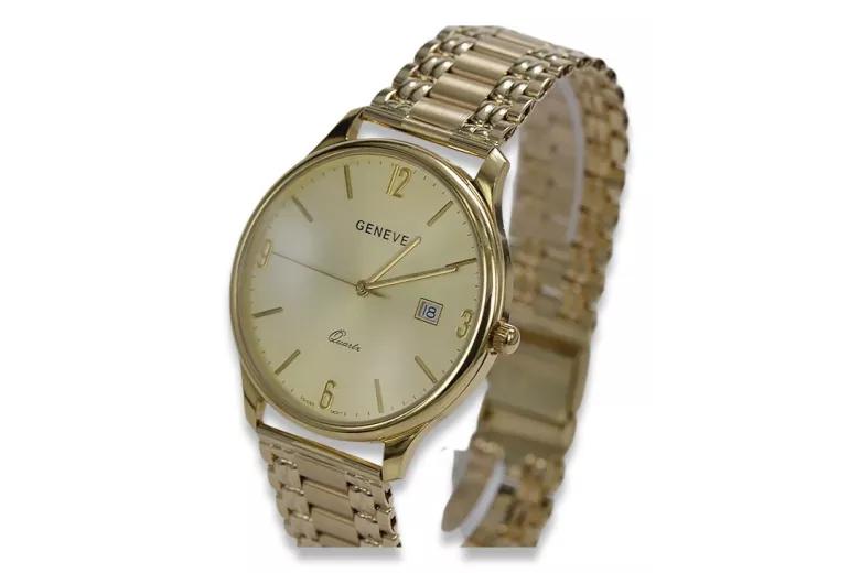 Gold men's watch Geneve ★ zlotychlopak.pl ★ Gold purity 585 333 Low Price!