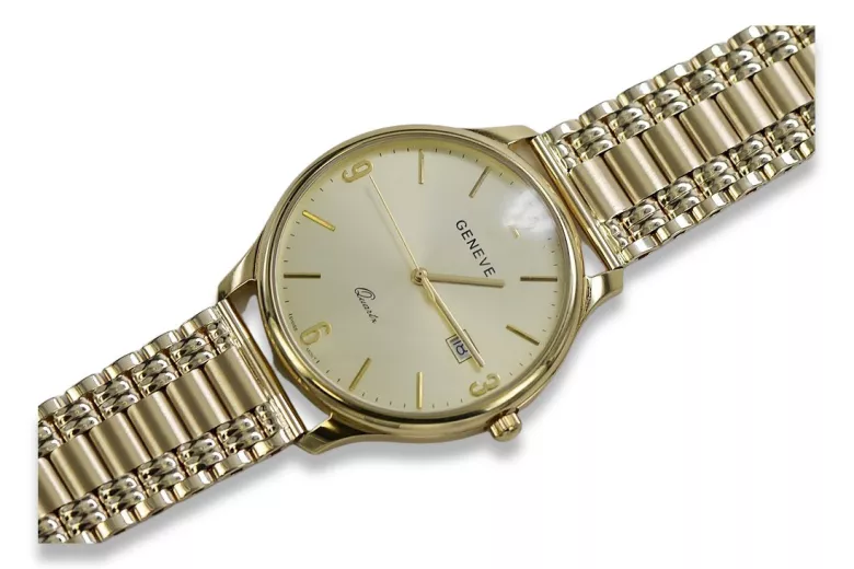 Gold men's watch Geneve ★ zlotychlopak.pl ★ Gold purity 585 333 Low Price!