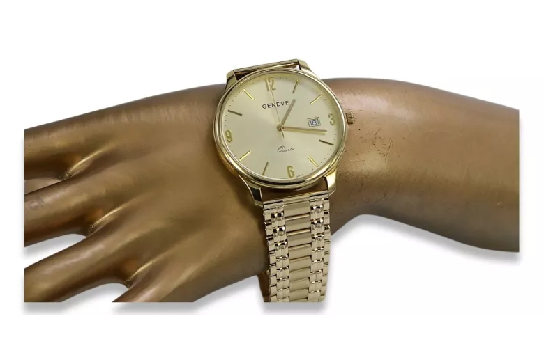 Gold men's watch Geneve ★ zlotychlopak.pl ★ Gold purity 585 333 Low Price!