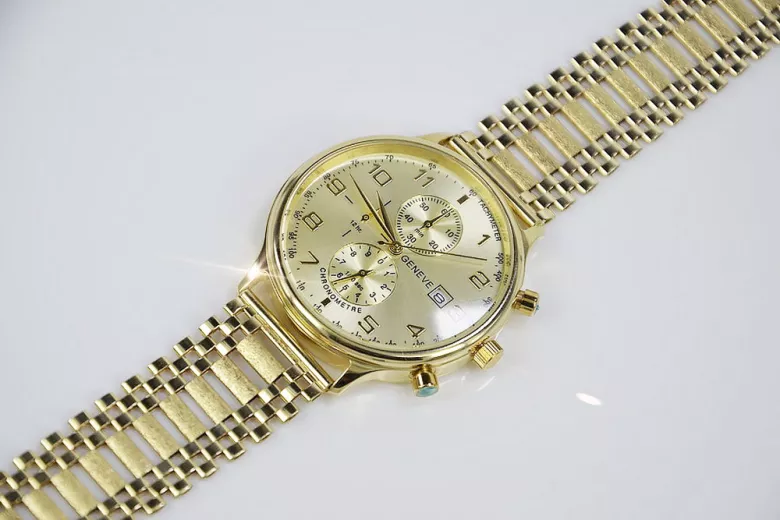 Жълт 14k 585 златен мъжки часовник Geneve mw005y&mbw010y