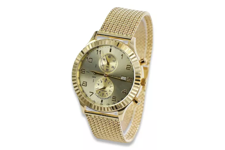 Итальянские желтые 14k 585 золотые мужские часы Geneve mw007y&mbw014y