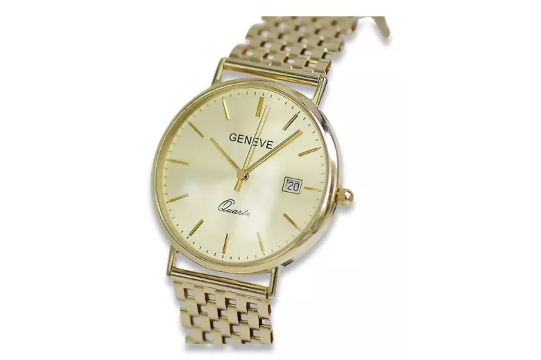 Goldene Herrenuhr Geneve ★ zlotychlopak.pl ★ Gold Reinheit 585 333 Niedriger Preis!