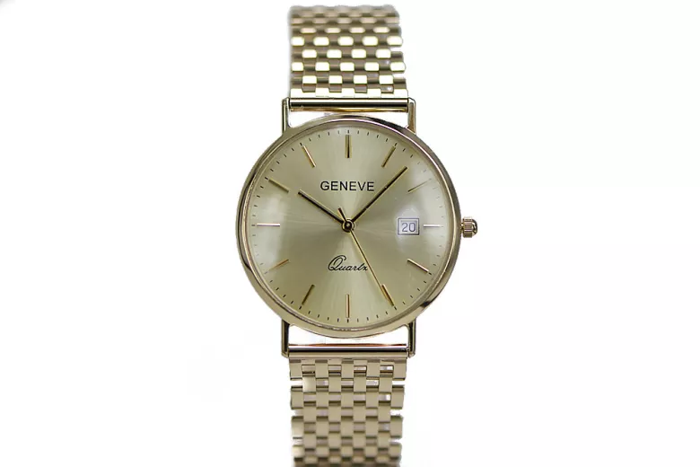 Gold men's watch Geneve ★ zlotychlopak.pl ★ Gold purity 585 333 Low Price!