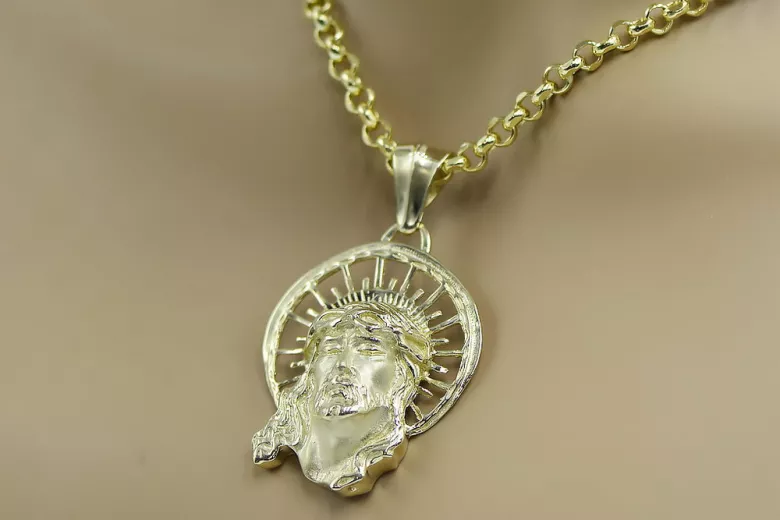 14k 585 Gold Jesus pendant & Anchor chain pj008yL&cc003y