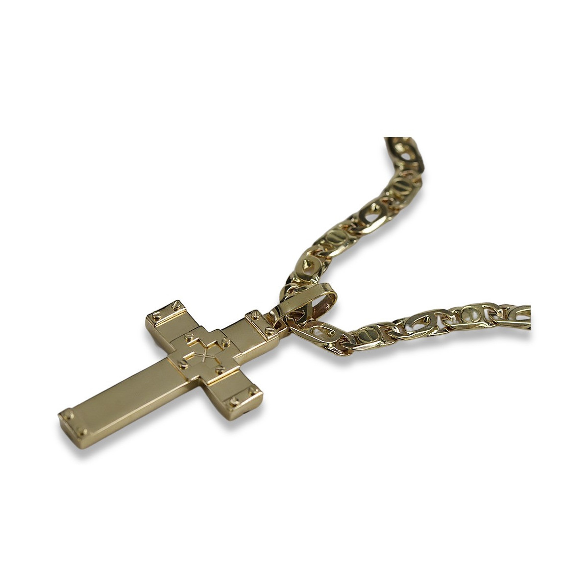 Italian yellow 14k gold  cross & chain ctc016yM&cc031y