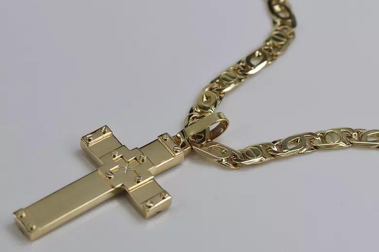 Italienische Gelbgold Katholische Kreuz & Kette ctc016yM&cc031y