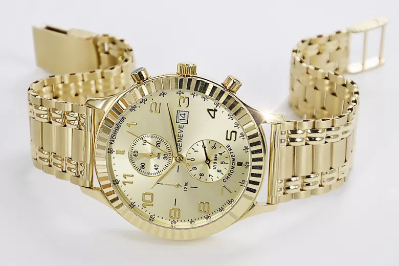 Gold men's watch Geneve ★ zlotychlopak.pl ★ Gold purity 585 333 Low Price!