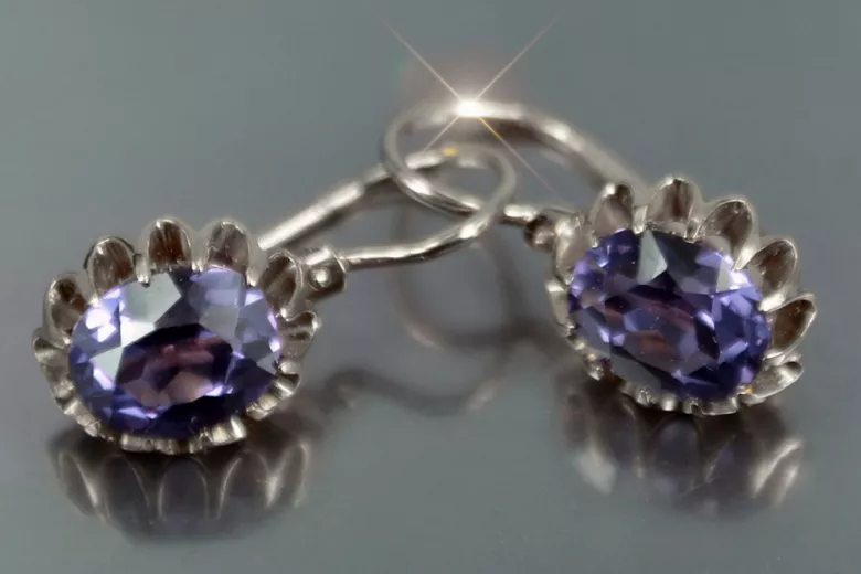 Vintage silver rose gold plated 925 Alexandrite Ruby Emerald Sapphire Aquamarine Zircon ... earrings vec074s